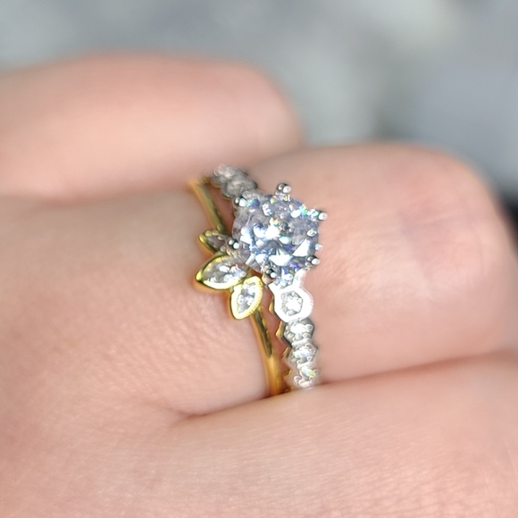 925 Sterling Silver Yellow Gold Cubic Zirconia - Picture 5 of 16